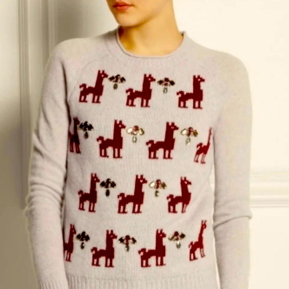 J.Crew Factory Embellished Llama Intarsia Sweater